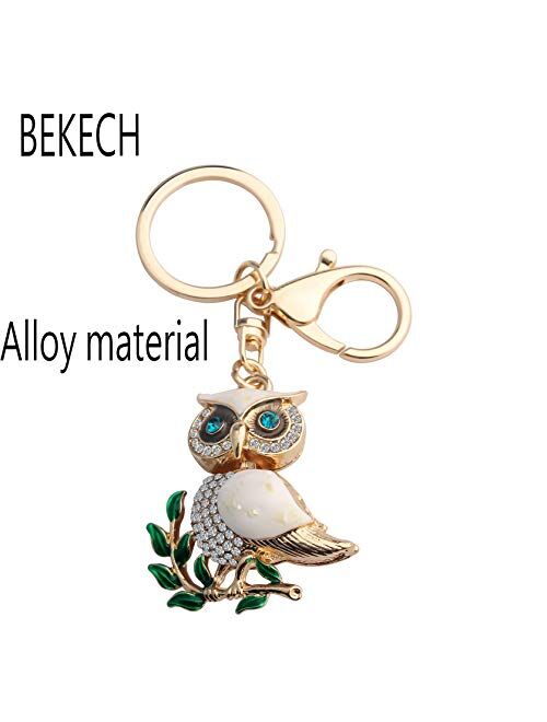 BEKECH Cute Owl on Leaves Charm Crystal Rhinestone Owl Charm Key Chain for Women Girl Handbag Accessories Purse Charm Pendant3