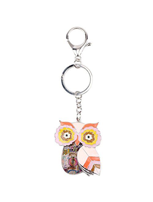 Bonsny Enamel Metal Chain Owl Key Chains For Women Car bag Charms Pendant Gifts