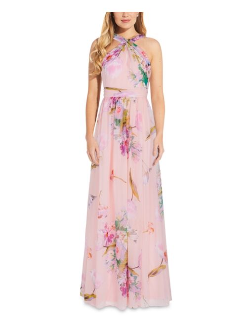 Adrianna Papell Floral-Print Halter Gown