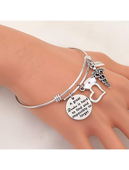 Doctor Appreciation Bracelet A Great Doctor is Hard to Find and Impossible to Forget Charm Bangle Thank you Doctor Gift