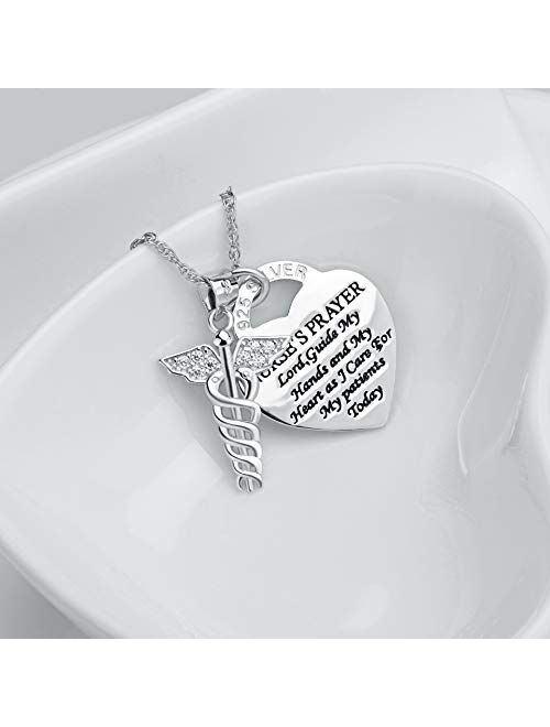 YFN 925 Sterling Silver Caduceus Angel Nursing Themed Pendant Necklace 18"
