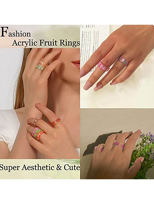 Colorful Acrylic Resin Chunky Rings for Women, Trendy Y2K Style Unique Plastic and Transparent Stacking Rings, Cute Retro Open Finger Rings Jewelry Gift for Women Teen Gi