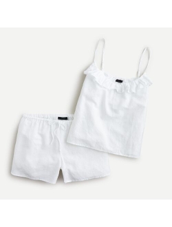 Cotton-linen tank ruffle pajama set
