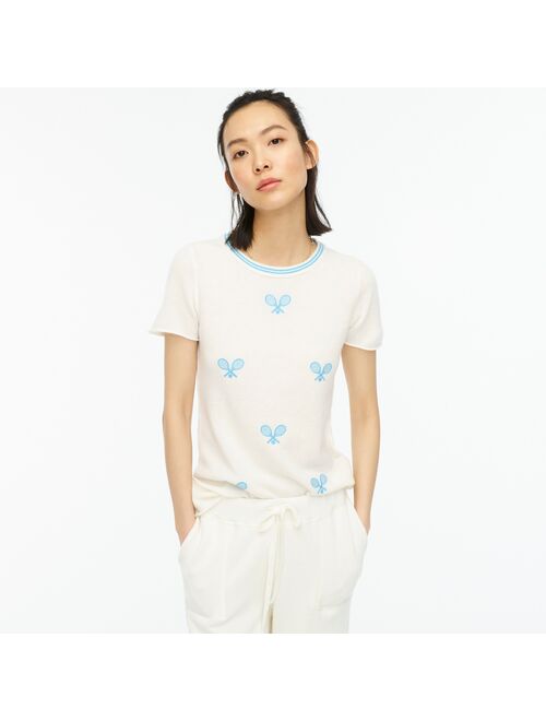 J.Crew Short-sleeve cashmere T-shirt with tennis embroidery