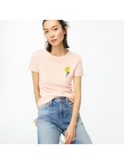 Short-sleeve cashmere T-shirt with tulip