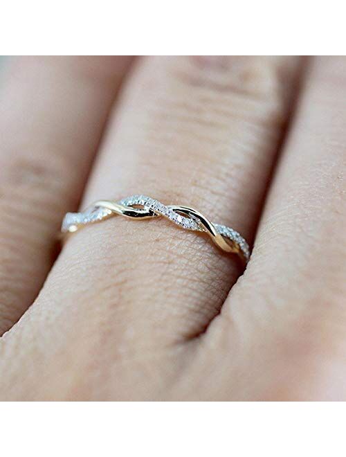 Fashion Ring Sterling Silver Plated Stack Twisted Ring Twist Ring Stackable Diamond Rings for Women Girls (10)
