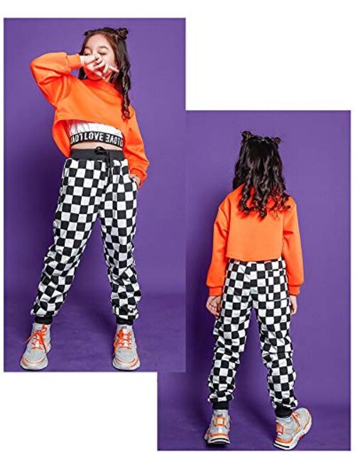 Rolanko Girls' Jogger Pants Drawstring Active Kids Sweatpants with Pocket Hip Hop Streetwear Trousers 