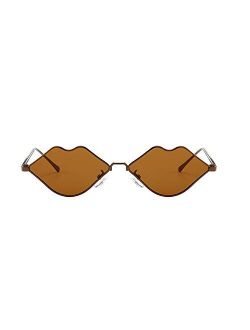 Sexy Lips Shape Irregular Sunglasses Women's Small Frame Metallic Thin Edge Color Sunglasses