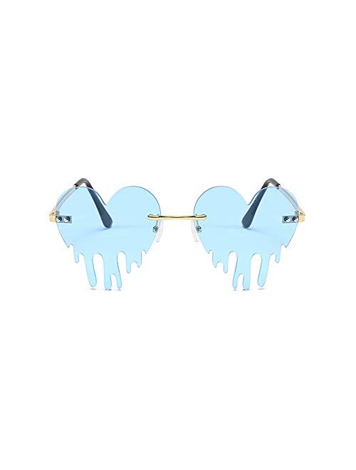 Dripping Heart Sunglasses for Women Melting Heart Shaped Rimless Personality Fashion Party Glasses