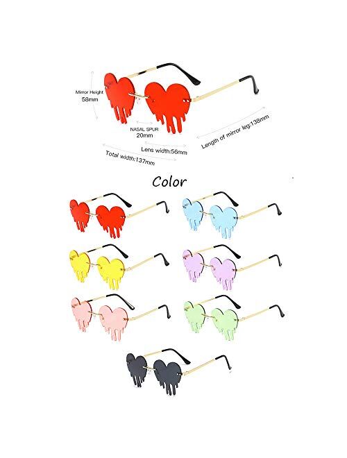 Dripping Heart Sunglasses for Women Melting Heart Shaped Rimless Personality Fashion Party Glasses