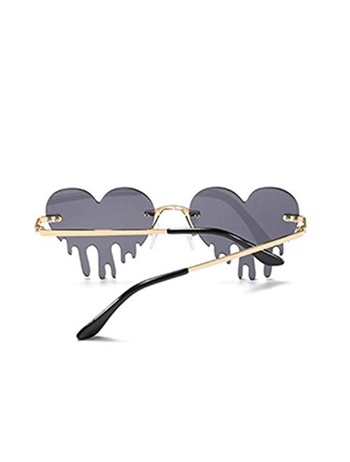 Melting Heart Sunglasses for Men/Women Rimless Irregular Party Unique Sun Glasses Metal Prom Halloween Colorful Eye Glasses