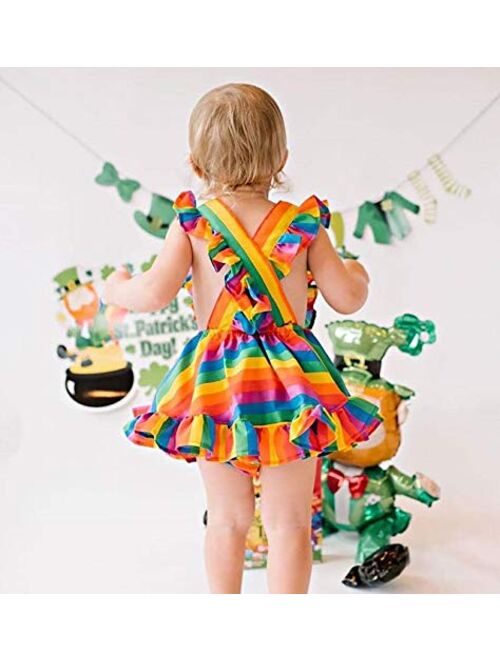 Toddler Infant Baby Girls Rainbow Dress Ruffle Backless Casual Summer Sundress