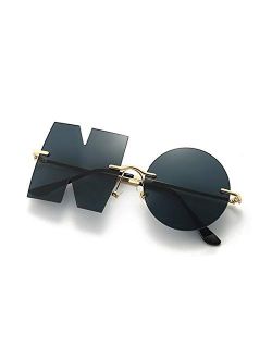 Sangras Letter NO Party Rimless Irregular Unique Design Sunglasses UV Protection Sunglasses Eyewears for women men…