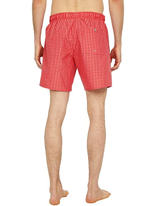Lacoste Checked Boxed Swimming Trunks with Badge on Right