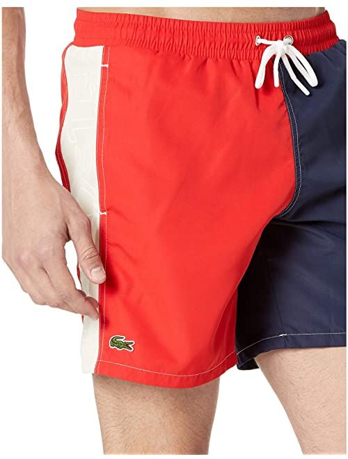 Color-Block with Lacoste Word on Side Leg Swim Trunks