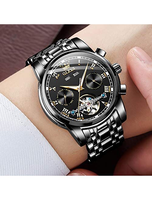 Automatic Watch(No Battery Required) Swiss Brand OLEVS Men's Wrist Watches Self-Wind Mechanical Watches Fashion Classic Tourbillon Skeleton Moon Phase Luminous Hands Roma