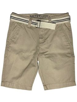 Boys Flat Front Belted Shorts, Sand Cove