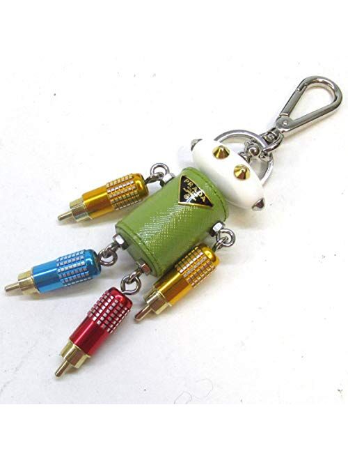 Prada Trick Robot Romeo Green Leather Keychain Charm 1TR030