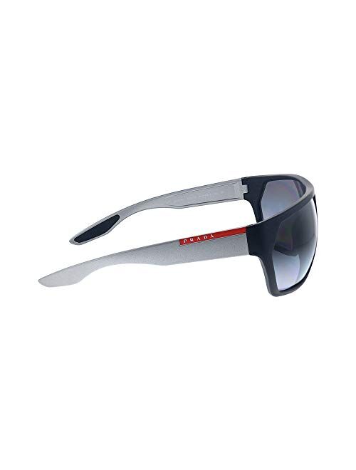 Prada Linea Rossa PS 08US 4535W1 Black Plastic Geometric Sunglasses Grey Polarized Lens