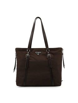 Brown Tessuto Nylon Soft Calf Leather Trim Shopping Tote Handbag 1BG228