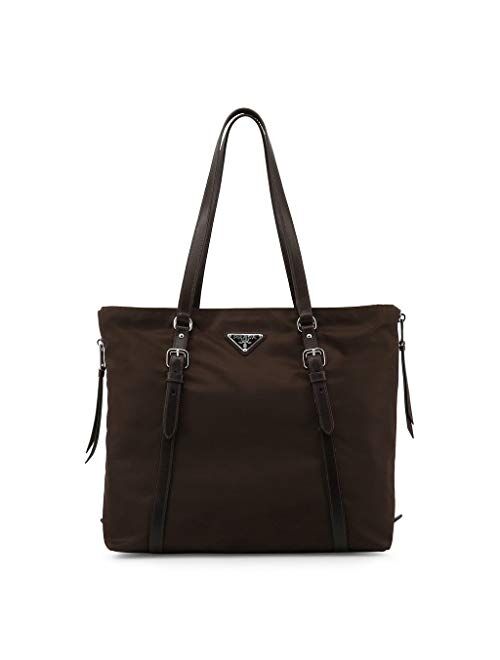 Prada Brown Tessuto Nylon Soft Calf Leather Trim Shopping Tote Handbag 1BG228