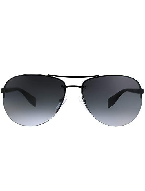 Prada Linea Rossa PS 56MS DG05W1 Black Metal Aviator Sunglasses Grey Polarized Lens