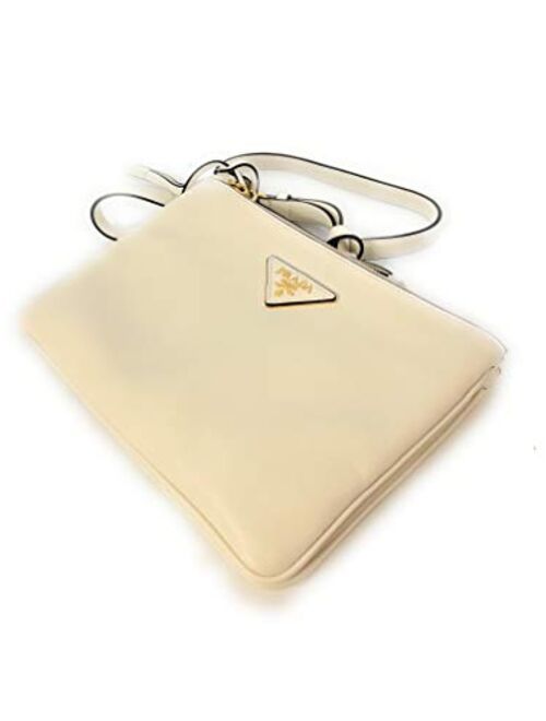 Prada Ivory Vitello Phenix Bandoliera Triangle Logo Leather Crossbody 1BH046