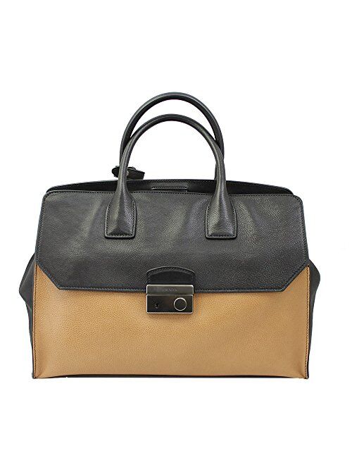Prada Black/Tan Leather Business Hand Bag With strap Bn2682