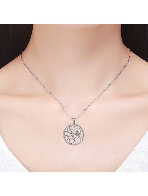 925 Sterling Silver Owl Tree of Life Pendant Necklace with 18 Inch Chain