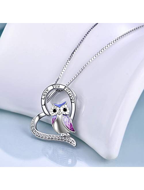 YFN Owl Necklace Sterling Silver "I Love You Forever" Heart Owl Gifts for Women Girls