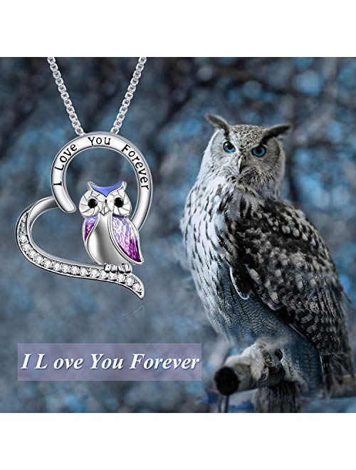 YFN Owl Necklace Sterling Silver "I Love You Forever" Heart Owl Gifts for Women Girls