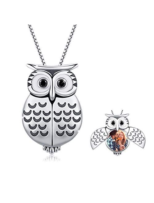 MEDWISE Locket Necklace That Holds Pictures 925 Sterling Silver Cute Wisdom Owl Style Photo Locket Necklace Gifts for Women Girls,3/4 Inch X 3/4 Inch- Includes 18 inch Bo