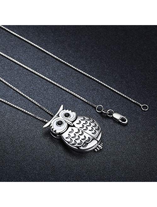 MEDWISE Locket Necklace That Holds Pictures 925 Sterling Silver Cute Wisdom Owl Style Photo Locket Necklace Gifts for Women Girls,3/4 Inch X 3/4 Inch- Includes 18 inch Bo