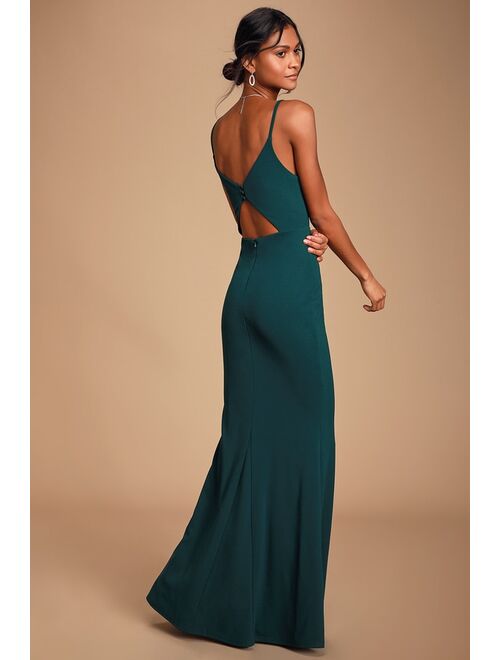 Lulus Moments Of Bliss Forest Green Backless Mermaid Maxi Dress
