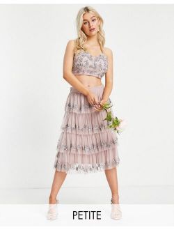 Maya Petite embellished tiered midi skirt in frosted pink - part of a set