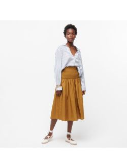 Smocked-waist cotton poplin midi skirt