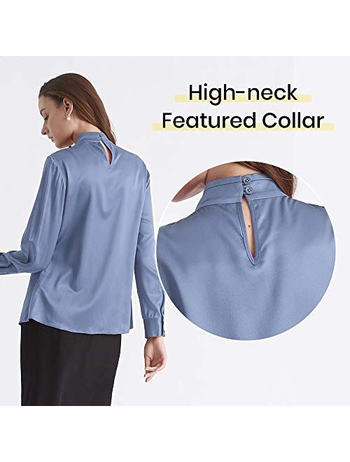 LilySilk Silk Tie Blouse Long Sleeve Feminine Stand Collar Silk Blouses for Women 19 Momme