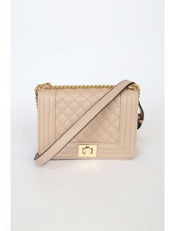 Just Going Out Beige Quilted Crossbody Bag