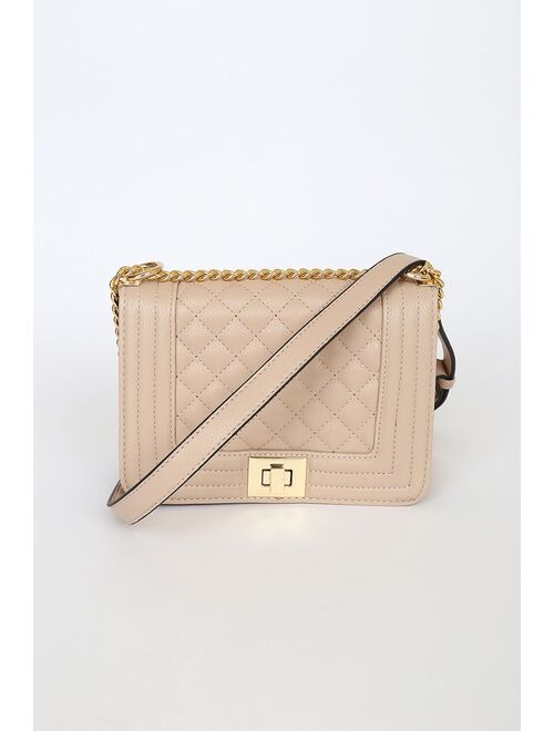 Lulus Just Going Out Beige Quilted Crossbody Bag