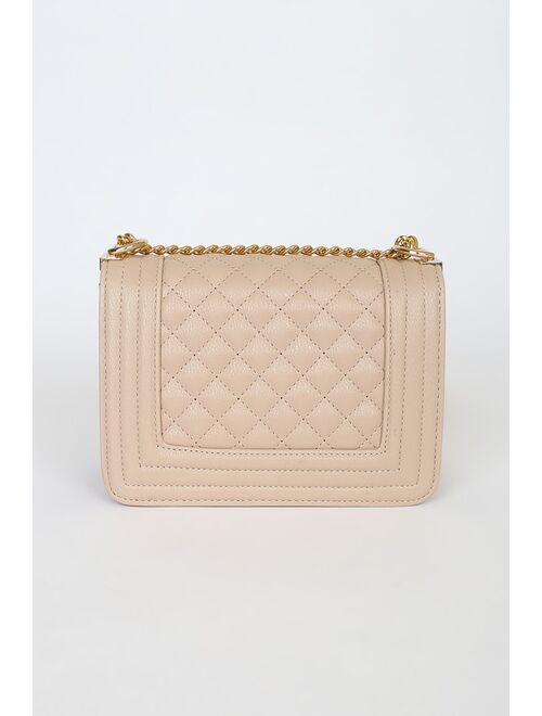 Lulus Just Going Out Beige Quilted Crossbody Bag