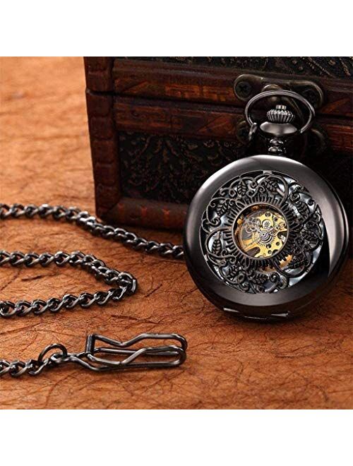 LKNJLL Pocket Watch Retro Classic Mechanical Steampunk Numerals Watch for Men Women with Chain + Gift Box