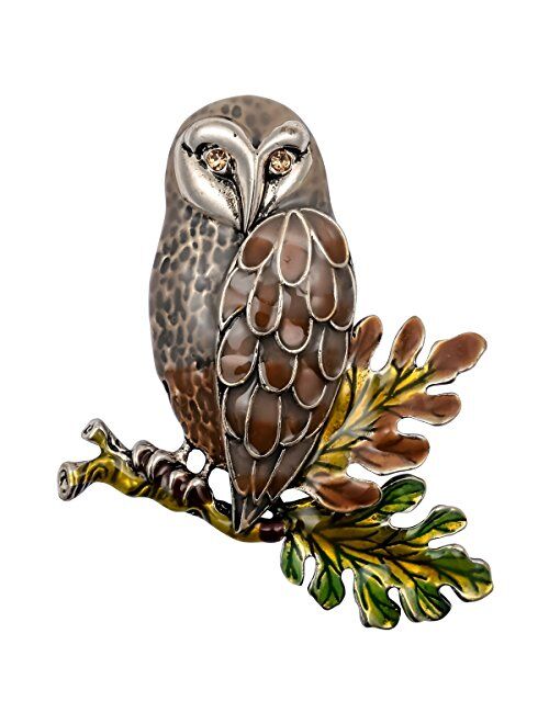 Hiddeston Enamel Fleck Owl Brooch Pin Bird Halloween Accessories Costume Creepy Animal Jewelry for Women Her