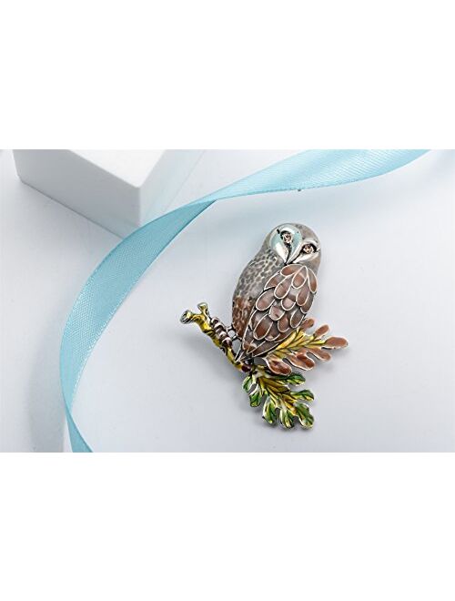 Hiddeston Enamel Fleck Owl Brooch Pin Bird Halloween Accessories Costume Creepy Animal Jewelry for Women Her