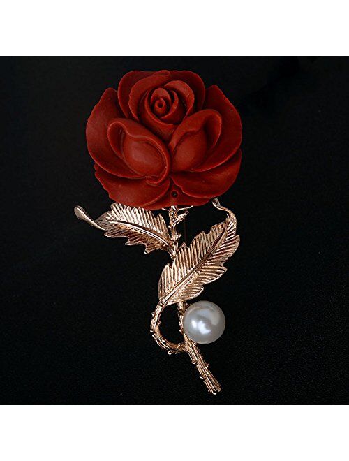 Star Jewelry Gold Plated Red Rose Brooches and Pins Lover