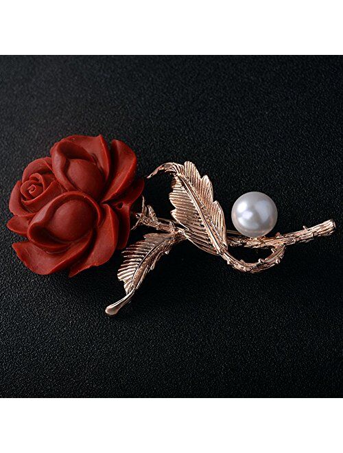 Star Jewelry Gold Plated Red Rose Brooches and Pins Lover