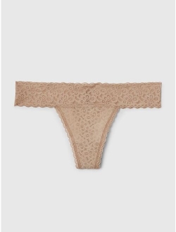 Sheer Thong Cotton Underwear For Women With Lace Trim And Scalloped Hem