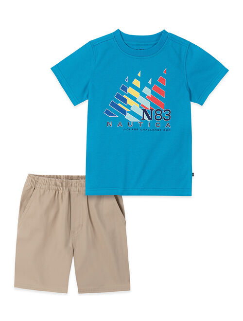 Nautica Cotton And Polyesters Graphic Short Sleeves And Shorts Set