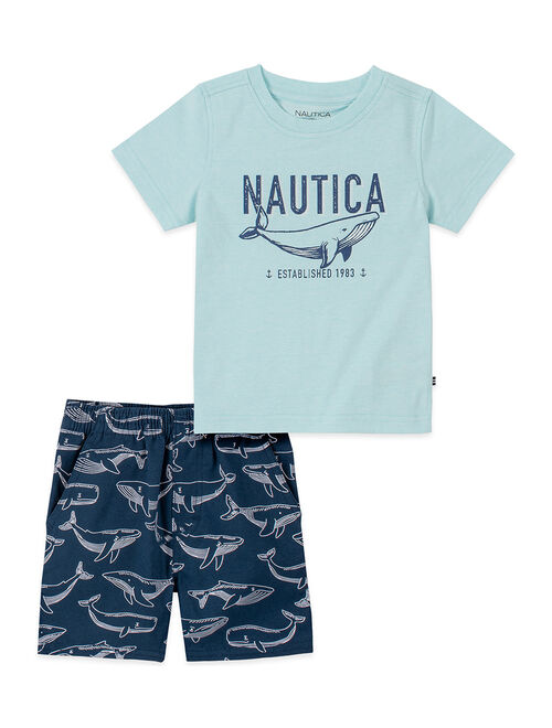 Nautica Cotton And Polyester Graphic Crew-Neck Tee And Shorts Set