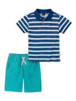 Navy Stripe Polo Short & Teal Shorts - Toddler & Boys