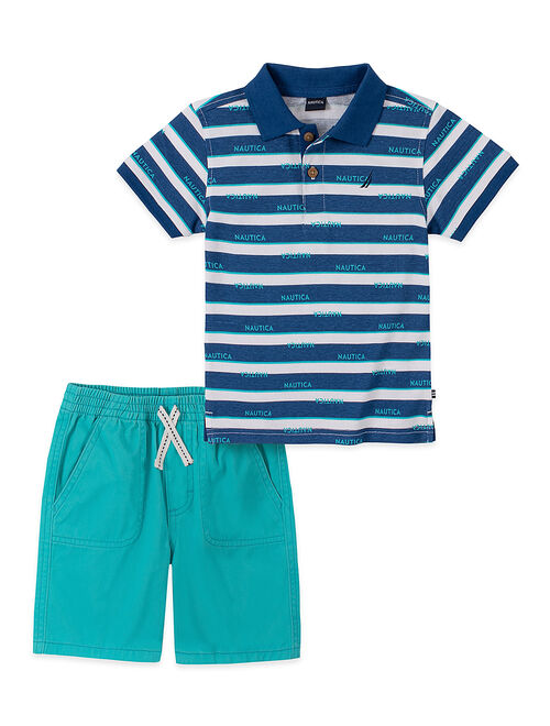 Nautica Navy Stripe Polo Short & Teal Shorts - Toddler & Boys